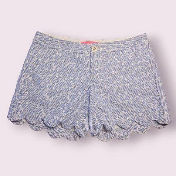 Lilly Pulitzer Buttercup Shorts Size 0 – Blue & White Eyelet – Scalloped Hem EUC - Picture 2 of 11
